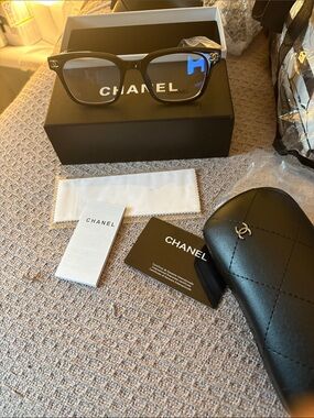 CHANEL Black Square Women's Optical Glasses with Gold CC Accents